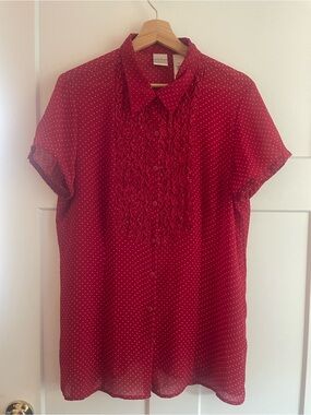Red Button-Down Shirt with White Polka Dots Women’s Size 16
